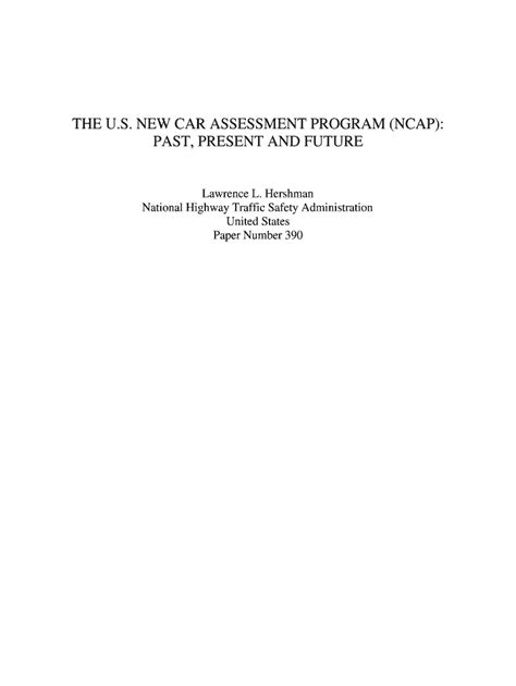 The U.S. New Car Assessment Program (NCAP): Past, 